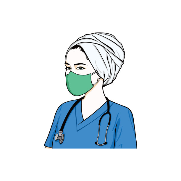 年轻漂亮的头巾女护士戴着面具图片下载