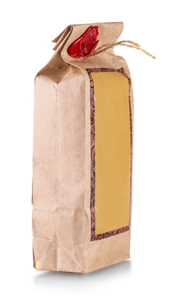 棕色纸袋关闭蜡封上白色背景图片下载