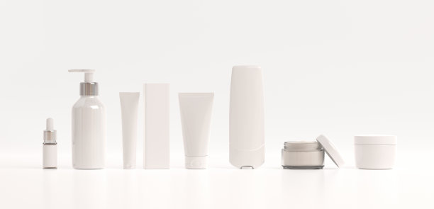 化妆品模型模板上的白色背景。化妆品的塑料容器。管，霜罐，美容产品孤立在白色背景。3 d渲染。掩模层包括在内。图片下载