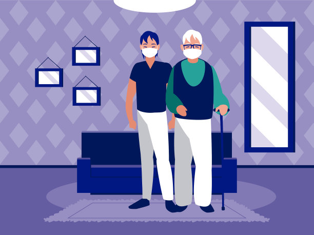 家里有戴口罩的男人和爷爷图片下载