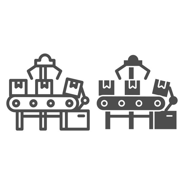 自动传送带和盒子线和固体图标图片下载