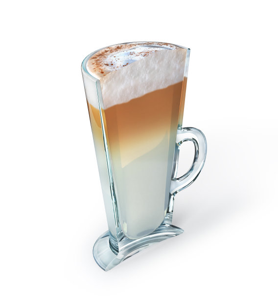半杯拿铁。垂直切杯与拿铁。三维演示图片下载