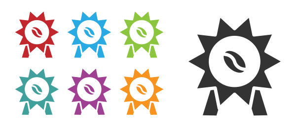 黑色奖章为咖啡图标孤立在白色图片下载