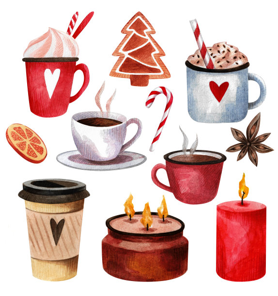 圣诞新年冬季水彩剪贴画孤立在白色的背景图片下载