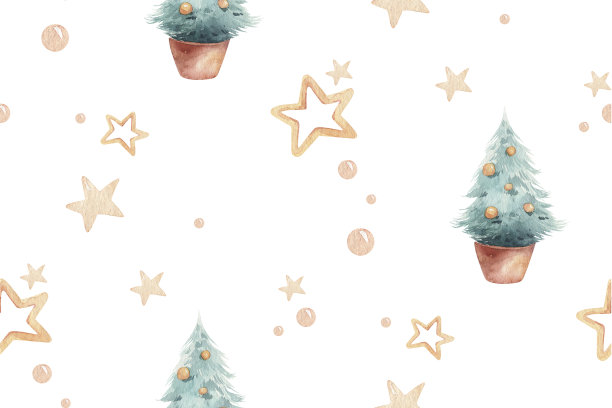 冬天圣诞快乐无缝的自然圣诞模式与松果树枝和圣诞树。花卉水彩纹理背景为花卉元素的新年织物，礼品纸，新年壁纸图片下载