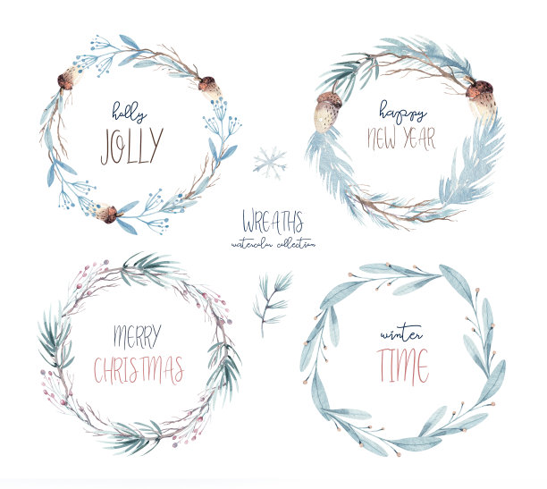 水彩冬天森林。圣诞树景观与松树冷杉在山上。手绘孤立在白色背景。雪节日设计图片下载