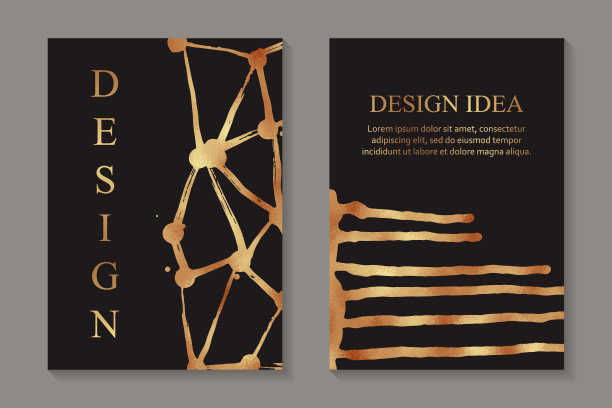 在黑色的背景上用金色的画笔笔画卡片。图片下载