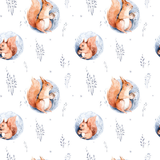 水彩冬季鹿与小鹿，猫头鹰兔子，熊鸟在白色的背景。野生森林狐狸和松鼠动物设置。手绘冬季插画图片下载