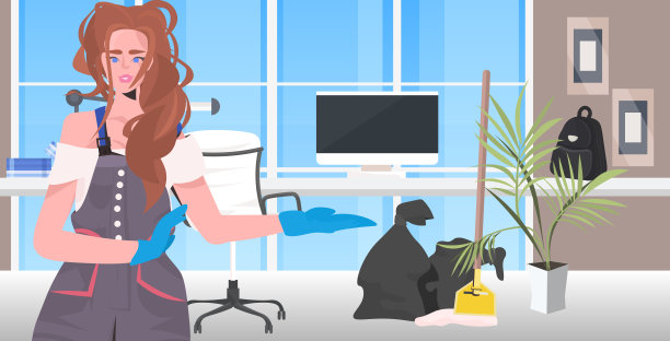 专业清洁女清洁工清洁消毒地板，预防冠状病毒大流行图片下载