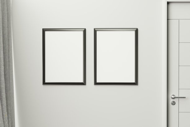 画框和海报模拟客厅。北欧室内。3d渲染，3d插图图片下载
