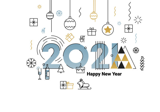 2021年新年快乐。岁次己丑(牛年)。圣诞快乐。2021年圣诞节概念插图。——矢量图片下载