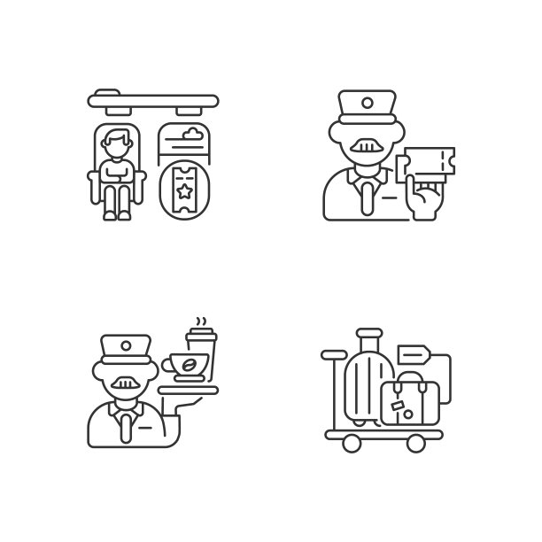 优质铁路服务线性图标集图片下载