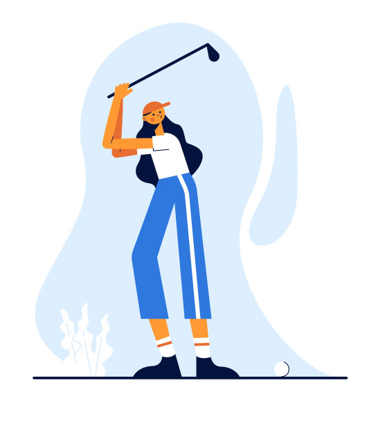 现代矢量运动插图。一个女孩在打高尔夫球。素材图片