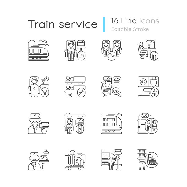 列车服务线性图标集图片下载