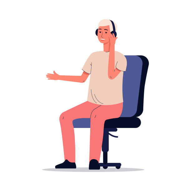 卡通人坐在电脑椅上戴着耳机听音乐图片下载
