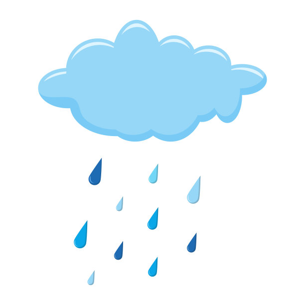 云和雨孤立在白色插图。秋天的水滴卡通。白色背景上的雨滴和积云。预测图形元素的剪贴画。蓝色的水在多雨的秋天滴下来图片下载