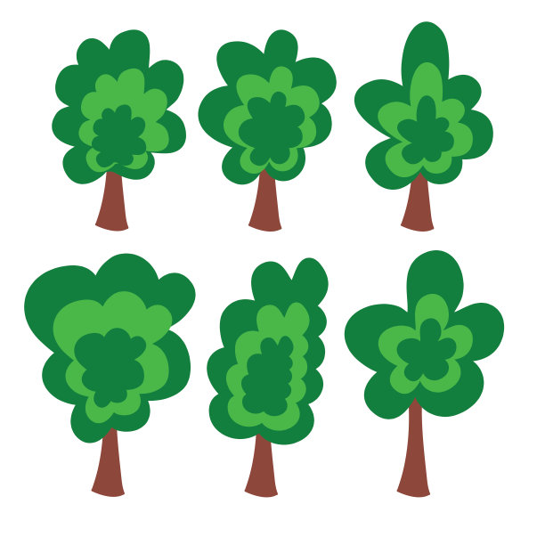 以绿树为设计环境涂鸦卡通风格。矢量插图剪贴环境树木树叶塑料形状图片下载