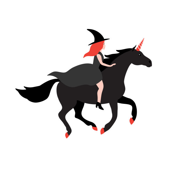 矢量平面卡通女巫骑独角兽图片下载