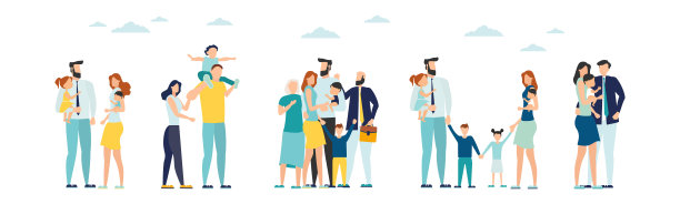 矢量插图一个幸福的家庭，母亲父亲女儿儿子牵着手和拥抱，完成繁荣的家庭矢量图片下载