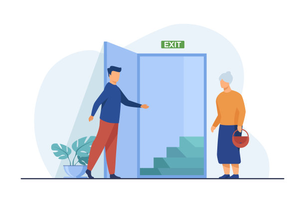 男子向高级妇女展示楼梯图片下载