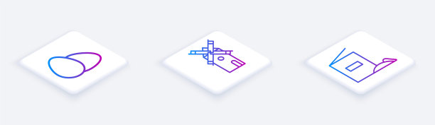 鸡蛋、风车、面粉包等等距线。白色正方形按钮。向量图片下载