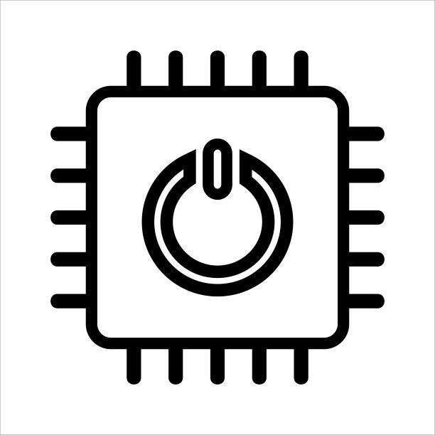 计算机CPU图标向量。计算机CPU电源按钮图标。轮廓样式图标矢量概念图片下载