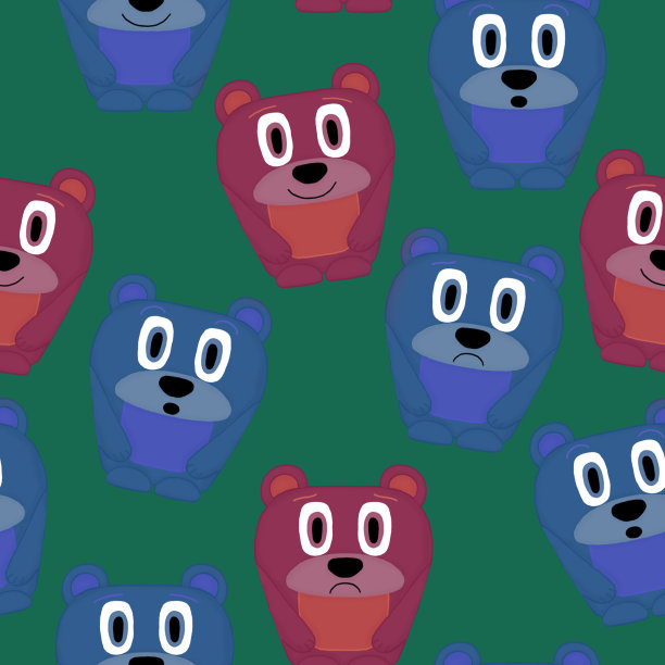 无缝图案与彩色熊在绿色的背景图片下载