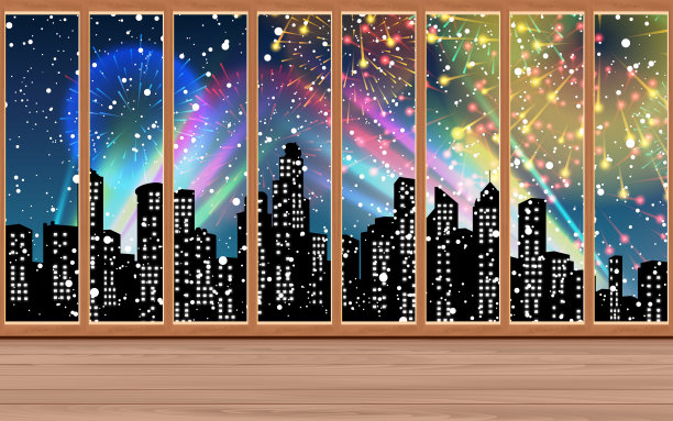 在城市里观赏五彩缤纷的灯光和烟火图片下载