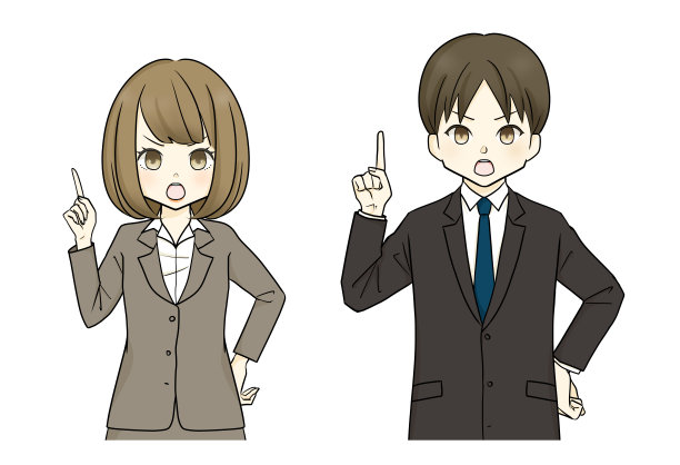 穿西装的男人和女人，食指向上图片下载