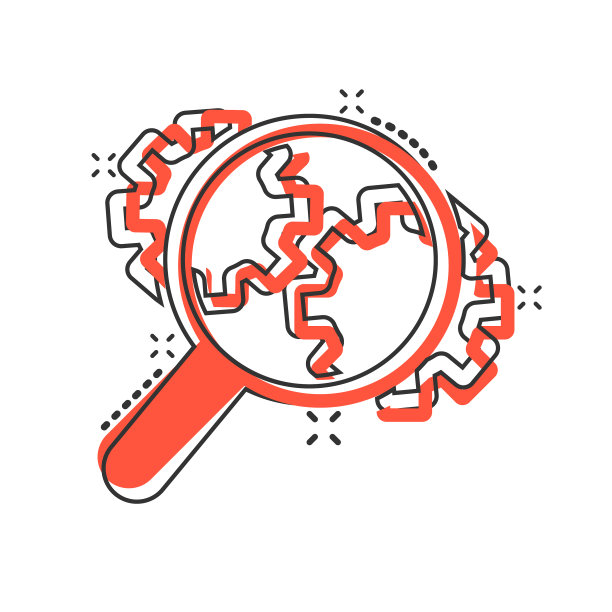 放大镜与齿轮图标在漫画风格放大图片下载