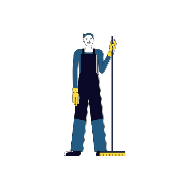 开朗的清洁工用拖把隔离在白色图片下载