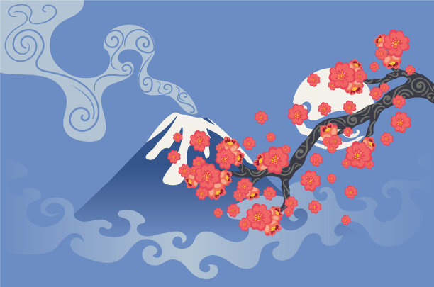 樱花和火山图片下载