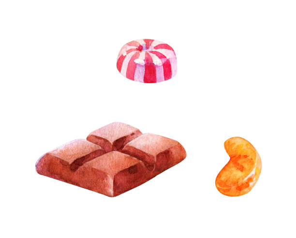 用水彩手绘巧克力和糖果。孤立的甜食插图上的白色背景图片下载
