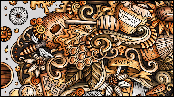 蜂蜜手绘涂鸦横幅卡通详细图片下载