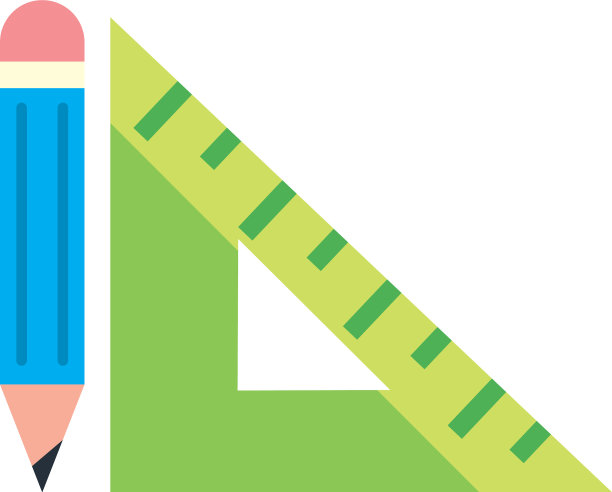 标尺和铅笔平风格图标设计图片下载