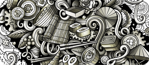 日本美食手绘涂鸦横幅卡通图片下载