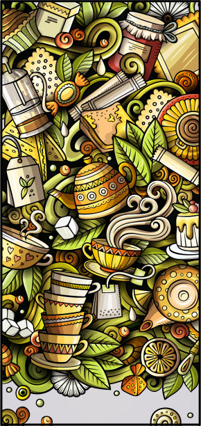 茶手绘涂鸦横幅卡通详细图片下载