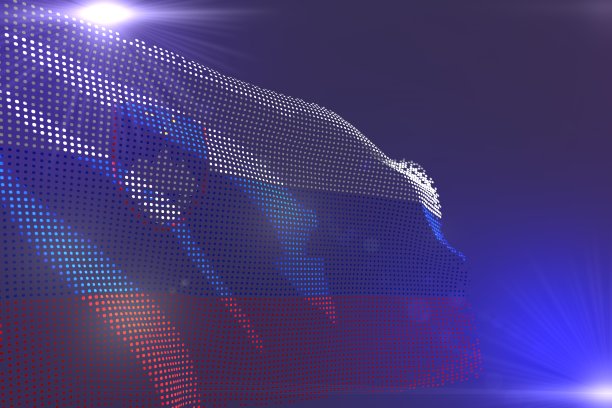 美丽的高科技明亮的斯洛文尼亚国旗的照片由点在紫色与内容的空间波动-任何盛宴旗3d插图图片下载