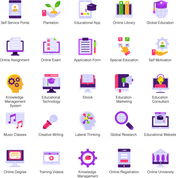 现代教育工具平面图标包图片下载