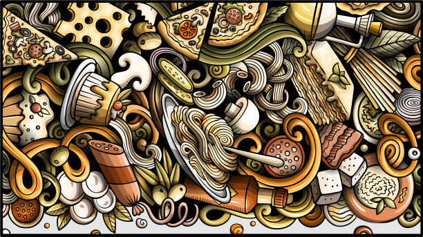 意大利美食手绘涂鸦横幅卡通图片下载