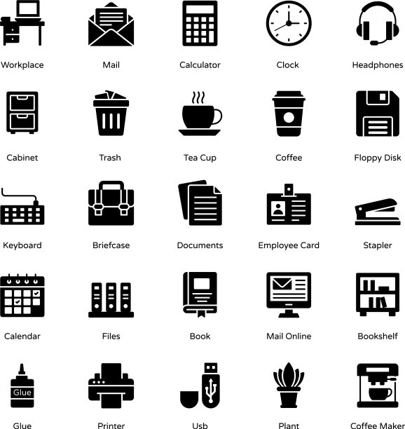 办公室和工作场所Glyph图标包图片下载
