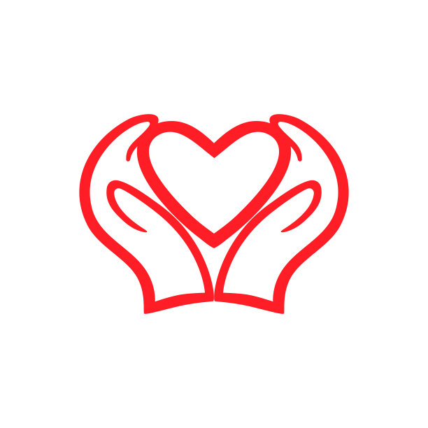 抽象的手和心符号在白色的背景图片下载