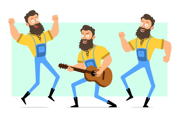 卡通长胡子的伐木工人角色集图片下载