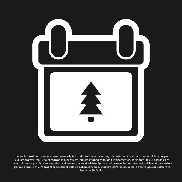 黑色日历与树图标孤立在黑色图片下载