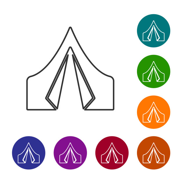 黑线旅游帐篷图标孤立在白色图片下载