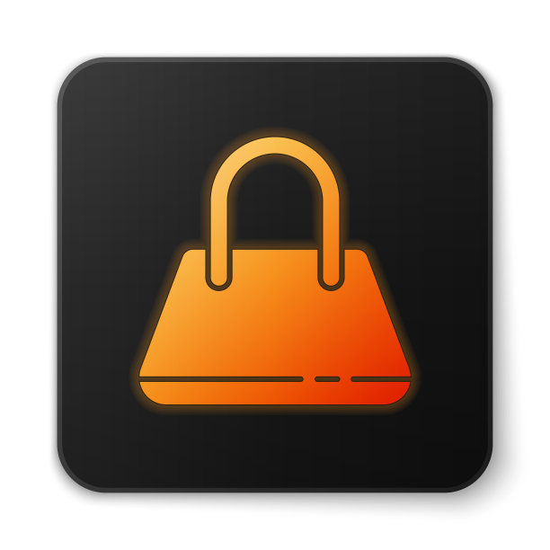 橙色发光的霓虹灯手袋图标孤立在白色图片下载