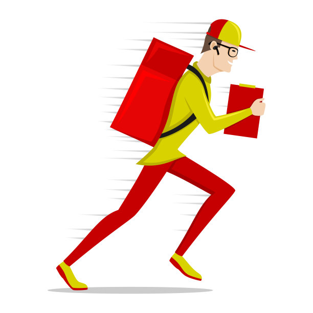 戴着帽子跑步的送货员。图片下载