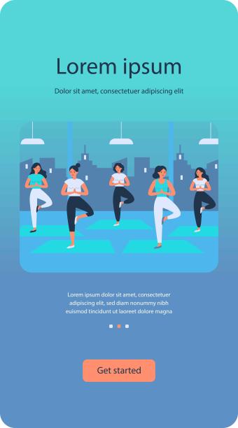 女子瑜伽组平面矢量插画图片下载