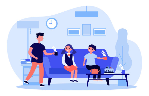 快乐的小朋友在家喝茶吃蛋糕图片下载