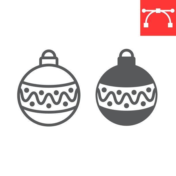 圣诞树球线性图标，可编辑描边矢量图图片下载